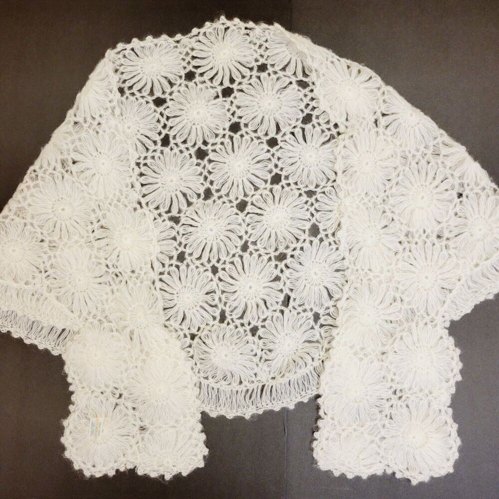 Vintage 90s Handmade In Japan Flowers Design Shawl With Built In Mittens